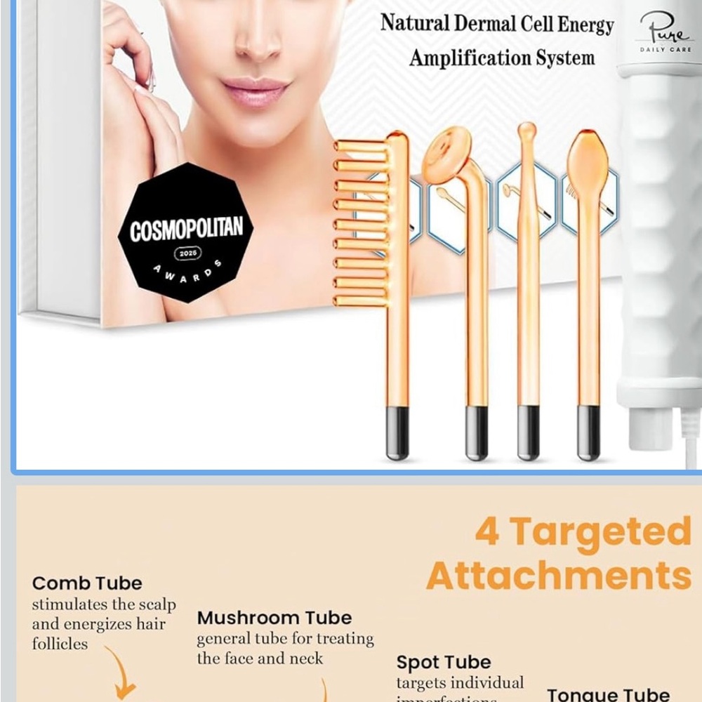 New Pure Daily Care NuDerma Handheld Skin Therapy Wand Machine Neon Anti-Aging